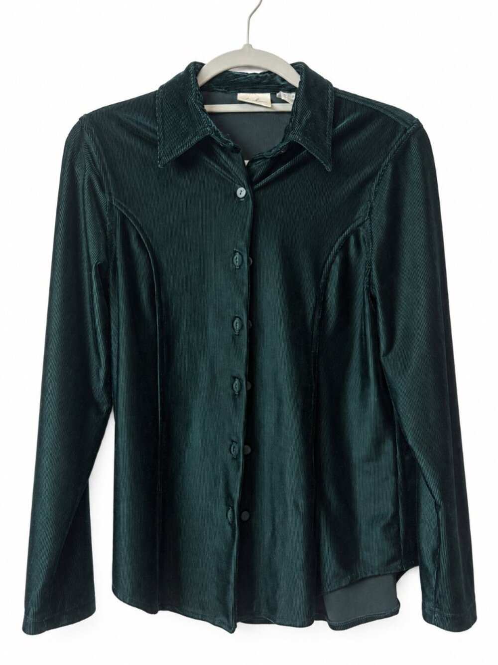 Deep Teal Ribbed Velvet Button-Front Top – Size Medium